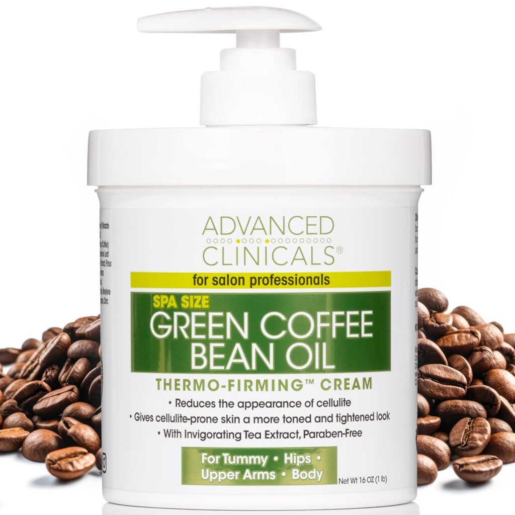 Advanced Clinicals Green Coffee Bean Thermo Firming Body Cream | Anti Cellulite Cream | Caffeine Body Lotion Moisturizer To Firm, Tighten, Hydrate Look Of Legs, Arms, Tummy, Butt, Thighs, 16 Oz