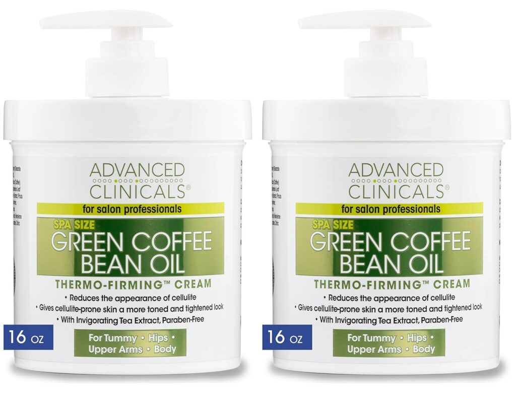Advanced Clinicals Thermo Firming Green Coffee Bean Moisturizer Body Cream | Anti Cellulite Caffeine Firming Lotion For Legs, Arms, Body | Skin Care Products | Aging Skin Tightening Cream, 2-Pack