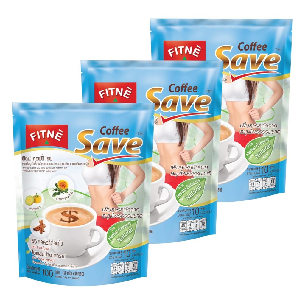 FITNE Instant 3 In 1 Coffee Packets Mix With Herbs Cinnamon Garcinia Safflower Spice Latte Smooth Blend No Sugar Sucralose Sweetener, 30 Sticks