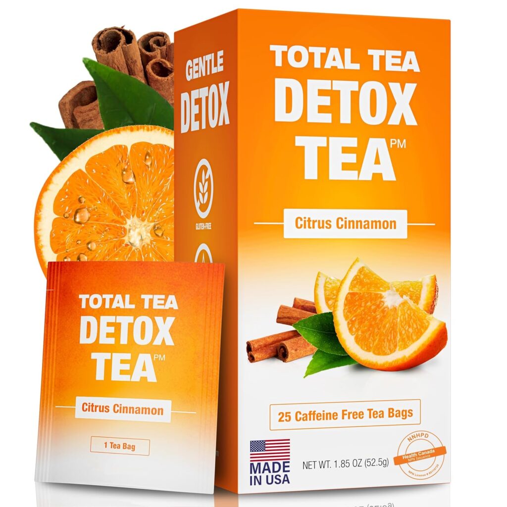 Total Tea SIimming Detox Tea Caffeine Free - 25 Day Detox Tea - Herbal Tea with Chamomile, Hibiscus Tea Ginger Root for Colon Cleanse – Natural Citrus Cinnamon Herbal Tea for Digestive Health (25-Pack, Citrus Cinnamon)
