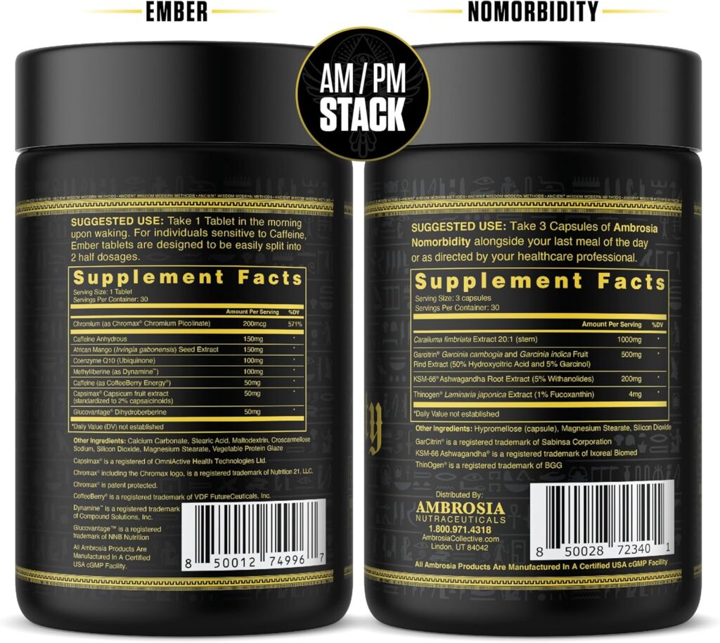 Ambrosia Nomorbidity Advanced Appetite Control Ember Thermogenic Fat Burner | Powerful Hunger Management, Appetite Support Fat Burning System with KSM-66 Ashwagandha, Garcitrin, CapsiMax™, Africa