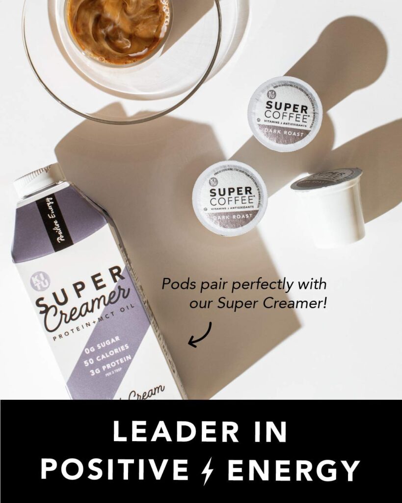 KITU SUPER COFFEE Pods, Energy Immunity (2x Caffeine, Vitamins, Antioxidants) [Dark Roast] 60 Count | Keto Coffee Pods Compatible with Keurig 2.0 K-Cup Brewers