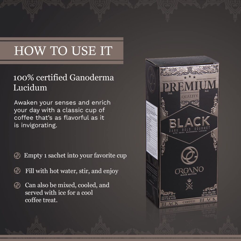 ORGANO Gourmet Black Coffee, 100% Certified Ganoderma Lucidum (1 Box of 30 Sachets)