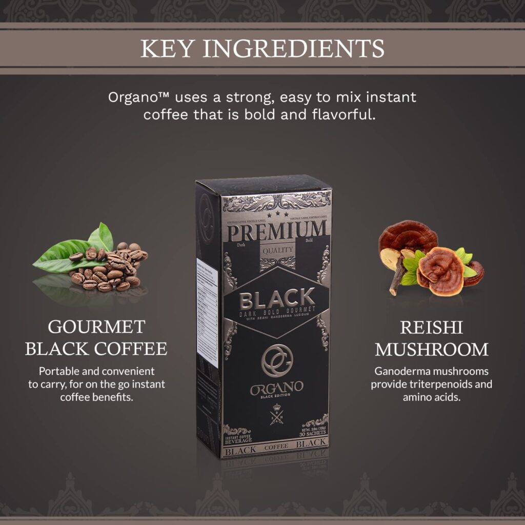 ORGANO Gourmet Black Coffee, 100% Certified Ganoderma Lucidum (1 Box of 30 Sachets)