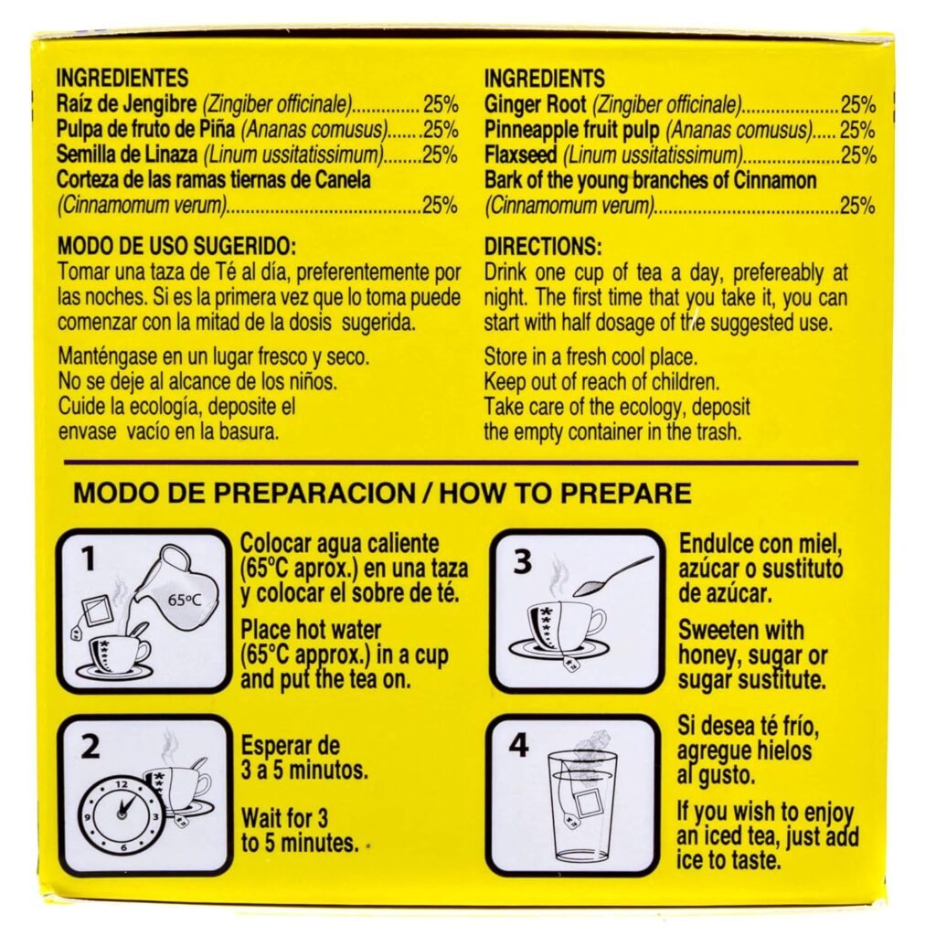 Tea CHUPA Panza, Tea Based ONGINGER Root, PINNEAPPLE, Flaxseed Cinnamon (30 Tea Bags/0.10 oz Each)