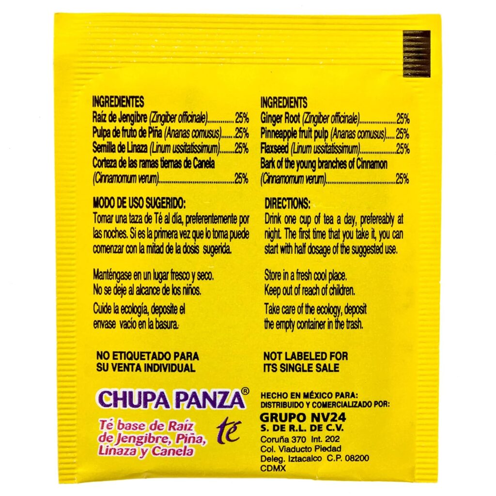 Tea CHUPA Panza, Tea Based ONGINGER Root, PINNEAPPLE, Flaxseed Cinnamon (30 Tea Bags/0.10 oz Each)