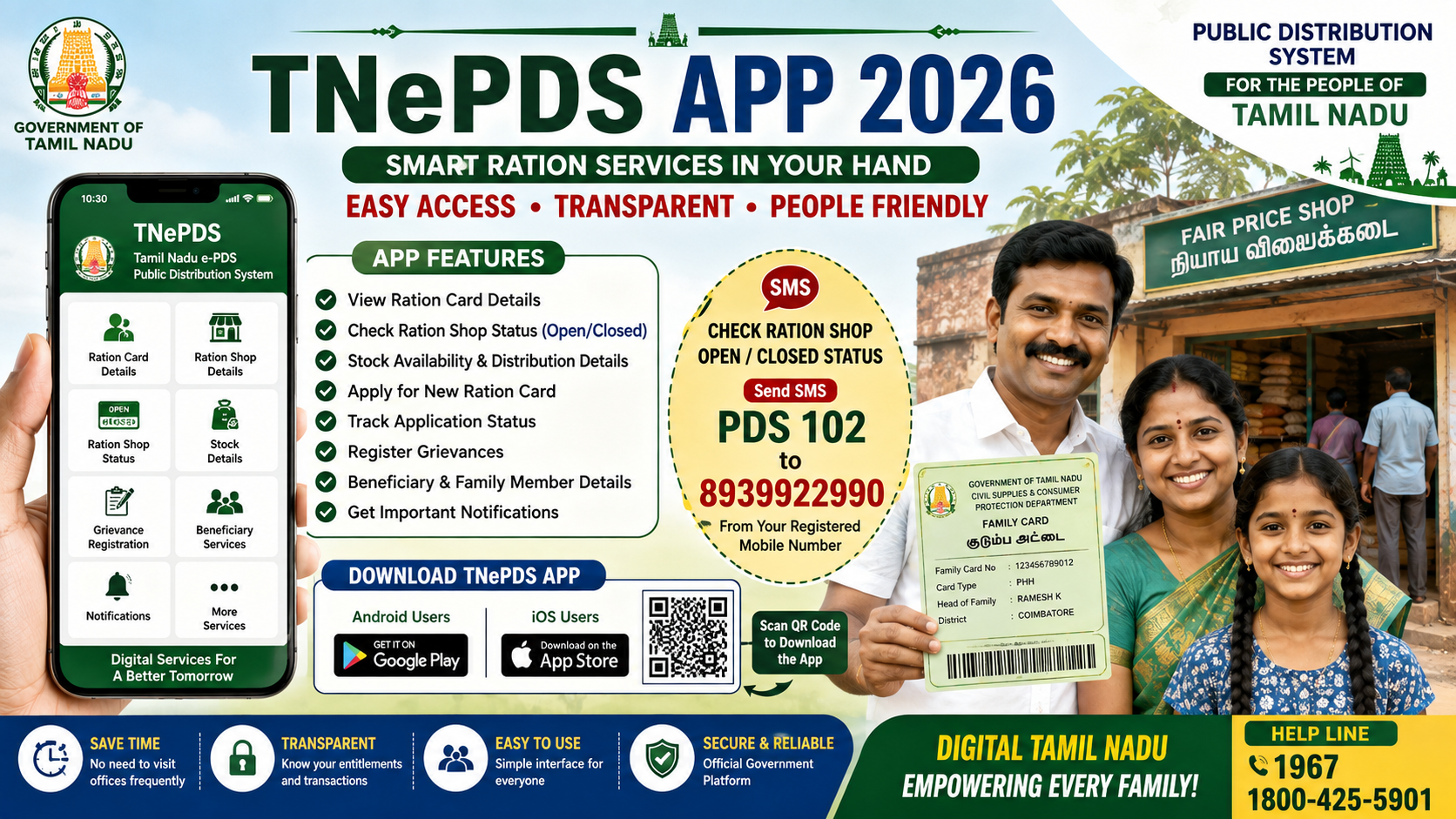 TNePDS App 2026 for Tamil Nadu ration card and ration shop status services