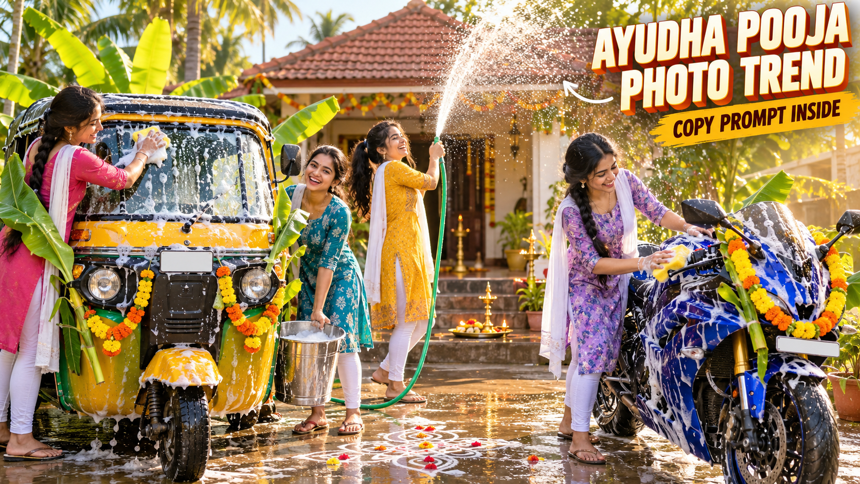 Ayudha Pooja Photo Prompt: Viral Bike Wash Trend in 4 Steps